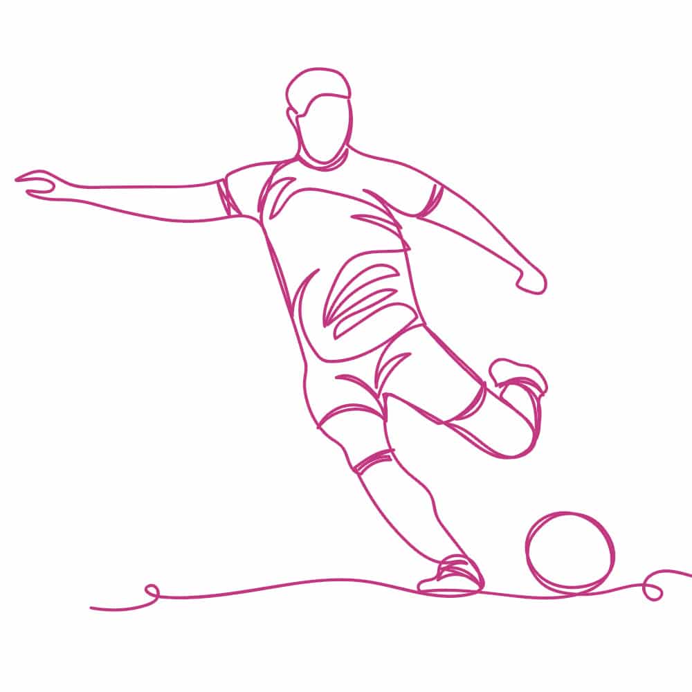 Continuous line drawing of a footballer